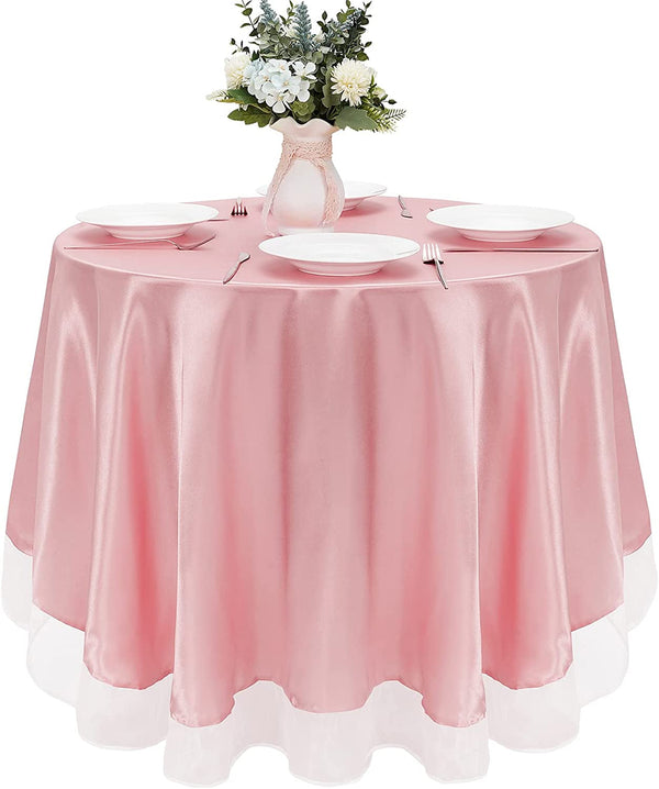 Sparkly Pink Satin Tablecloth - Rose Gold Glitter - 60 Inch - Party Wedding Banquet Decor