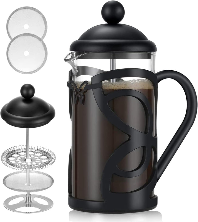 Meelio Small French Press Coffee Maker, Double-Wall Insulated French Press Coffee Press Stainless Steel, Included 2 Extra Fliters and 1 Coffee Spoon (350ML, 12 OZ)