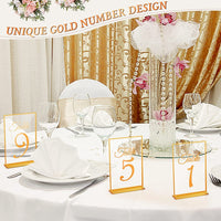 20 Pack Acrylic Table Numbers for Wedding Gold Table Number 1-20 Printed Table Signs Stands Reception 4 X 6 Inch Calligraphy Clear Table Number Display Stand for Wedding Party Event (Square)