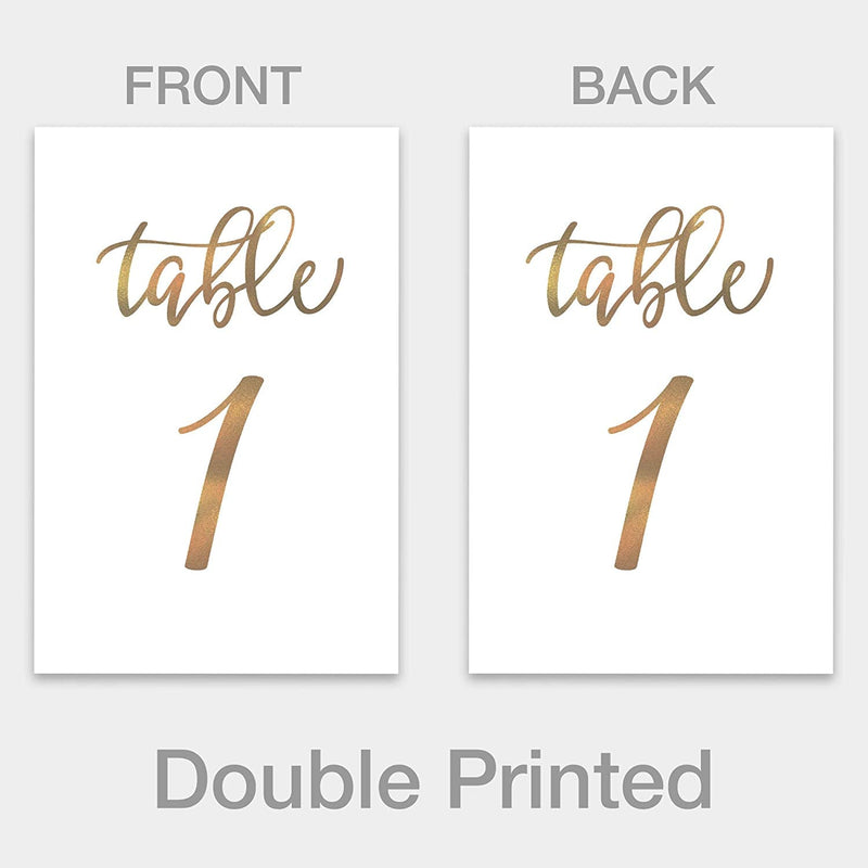 Gold Wedding Table Numbers Cards (1-30 + Head Table) 4X6 Double Sided Modern Calligraphy Foil Design Best for Receptions, Banquets, Cafés, Restaurants & Parties