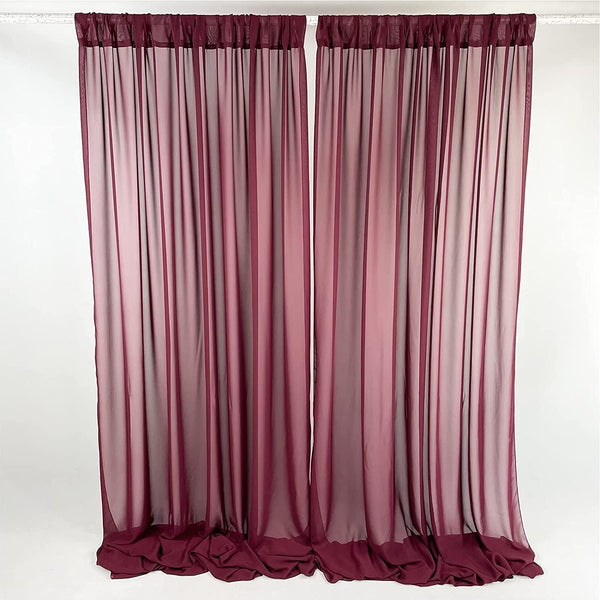 bytesBurgundy Sheer Chiffon Backdrop Curtains - 10x10ft
