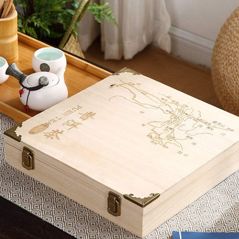 DOITOOL 1pc Box Pu'er Tea Cake Box Tea Storage Holder Tray Fu Tea Saucer Bamboo Tea Holder Tea Storage Bin Rustic Tea Bag Holder Tea Bag Organizer Tea Packing Loose Leaf Wooden Tea Cabinet