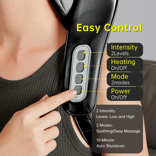 Shiatsu Neck and Back Shoulders Massager with Heat for Trapezius Muscle Pain Relief, Valentine's Day Gift (Wrapped in a Hand-Held Gift Box) (Medium, Black)