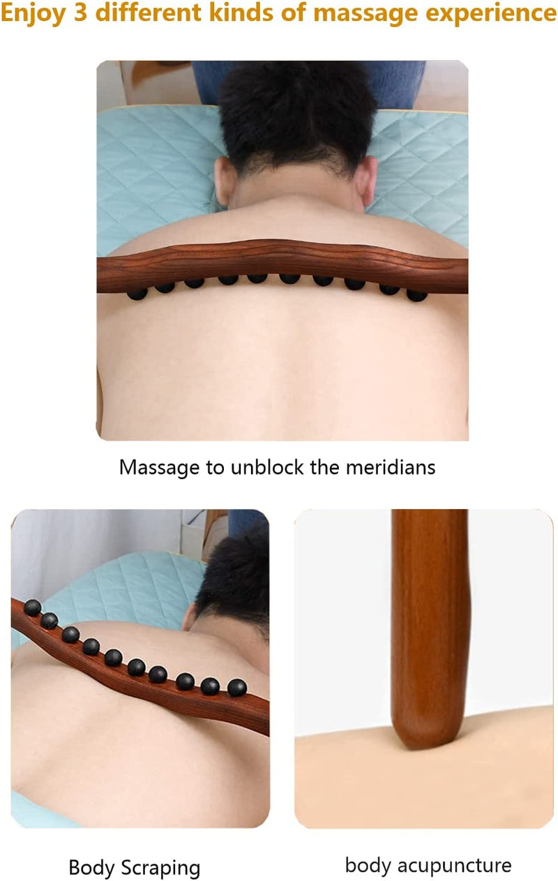 USIASM Guasha Wood Stick Wooden Scraping Stick Wood Therapy Massage Tools Lymphatic Drainage Massager 10 Beads Point Treatment Gua Sha Tools for Neck and Back