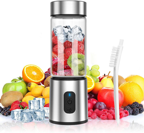 Portable Personal Small Blenders for Smoothies: Mini Electric Juice Smoothy Maker with 14 Oz, Rechargeable Cordless Fruit Ice Crusher, for Travel Beach Office Sports Use