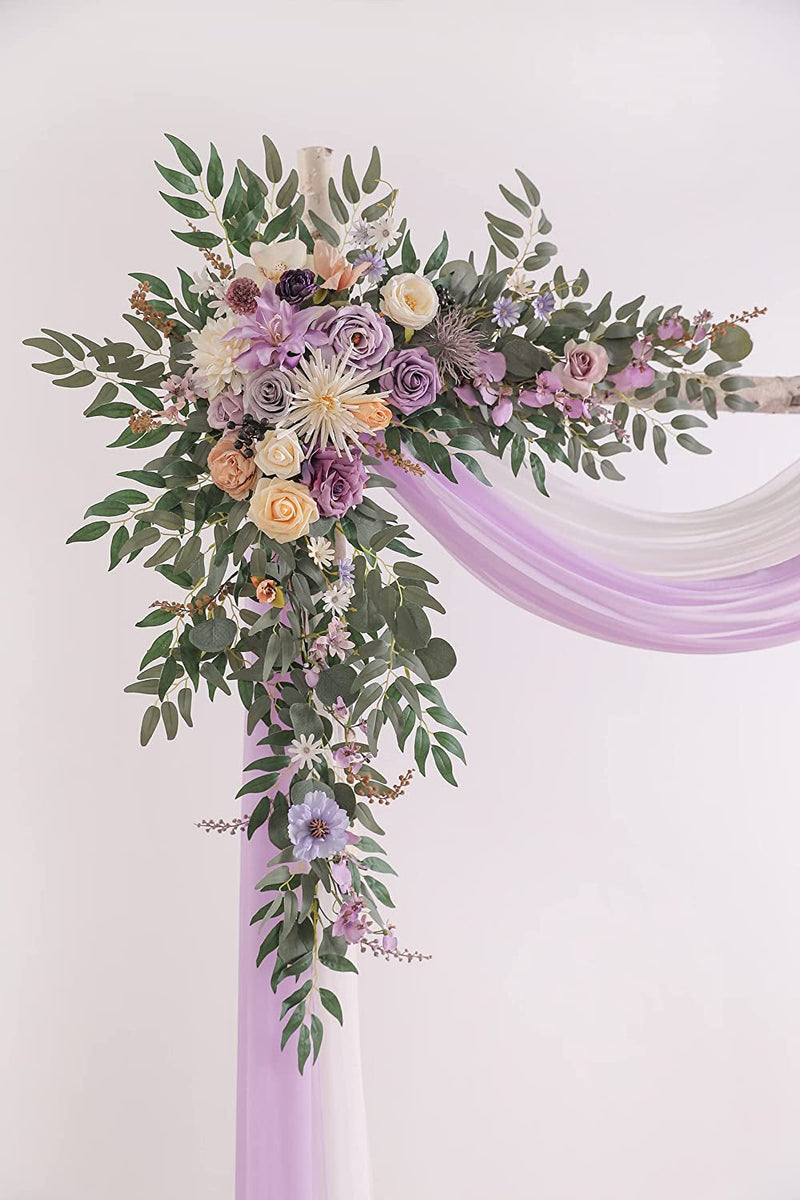 Wedding Arch Flowers Kit Artificial Flower Arrangement with Draping Fabric Swags Purple Pack of 4