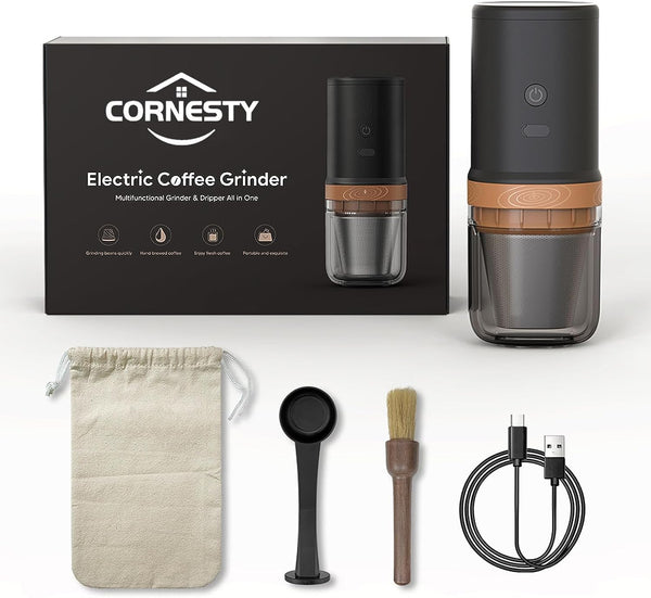 Cornesty Electric Burr Coffee Grinder with Coffee Filter 25 Gears Adjustable 24W Portable Coffee Maker USB Rechargeable Burr Mill Coffee Bean Grinder for Espresso French Press Drip Coffee