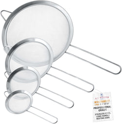 U.S. Kitchen Supply - Set of 4 Premium Quality Fine Mesh Stainless Steel Strainers - 3", 4", 5.5" and 8" Sizes - Sift, Strain, Drain and Rinse Vegetables, Pastas & Tea