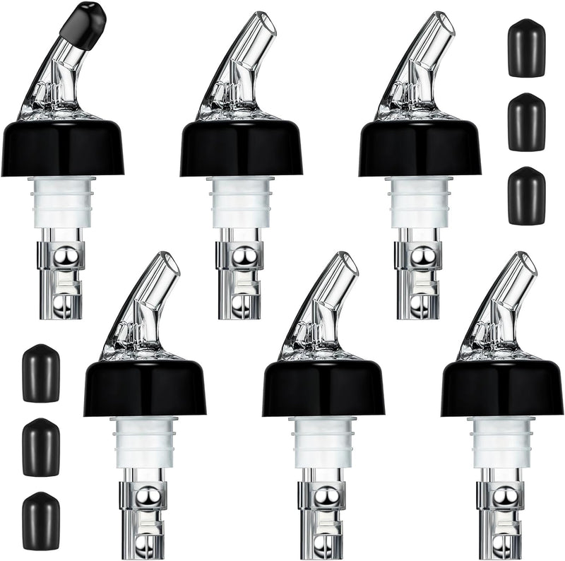 Automatic Measured Bottle Pourer Spout Bottle Pourer Liquor Bottle Pourers Bottle Jigger Quick Shot Spirit Measure Pourer, 1 oz/ 30 ml (Clear, Black,12 Pieces)