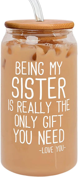 Sister Gifts from Sister, Brother - Christmas Gifts for Sister - Birthday Gifts for Sister, Sister Birthday Gifts from Sister - Funny Gifts for Sister - Gifts for Big Sister, Bestie Gifts - Can Glass