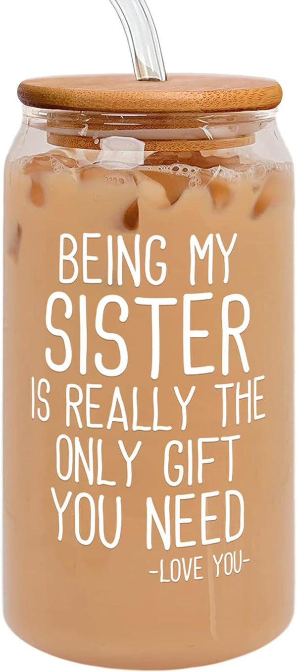 Sister Gifts from Sister, Brother - Christmas Gifts for Sister - Birthday Gifts for Sister, Sister Birthday Gifts from Sister - Funny Gifts for Sister - Gifts for Big Sister, Bestie Gifts - Can Glass