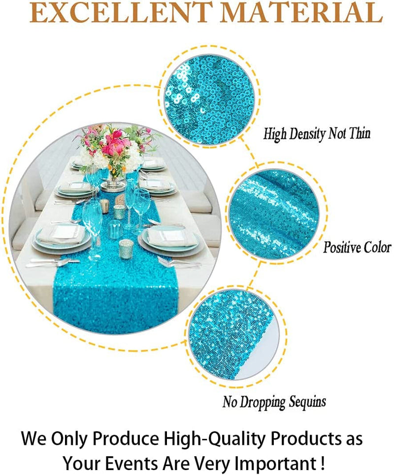 Aqua Blue Sequin Table Runner - 14 X 108 - Teal Sequin Wedding Tablecloth
