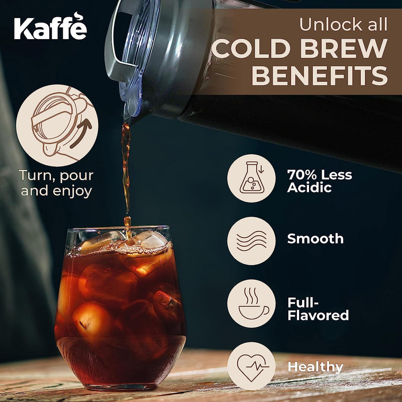 Kaffe Cold Brew Coffee Maker, Iced Coffee Pitcher. Easy Clean, Double-Wall Tritan Glass (1.3L / 44oz)