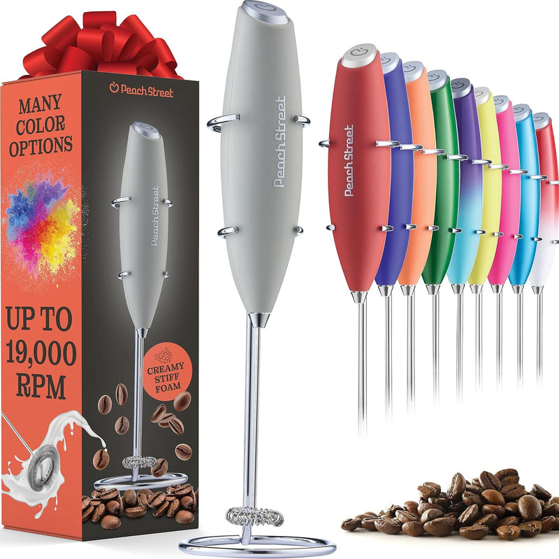 Powerful Handheld Milk Frother, Mini Milk Frother, Battery Operated Stainless Steel Drink Mixer - Milk Frother Stand for Milk Coffee, Lattes, Cappuccino, Frappe, Matcha, Hot Chocolate. Great Gift