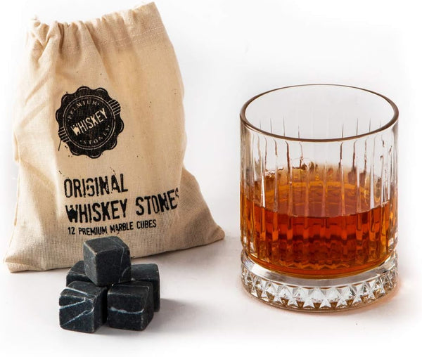 Hediyesepeti Whiskey Glass and Stones Set - Old Fashioned Bourbon Whisky Glass Gift Set with 12 Pieces Whiskey Stones Gift Box for Men Dad Husband Birthdays and Groomsmen