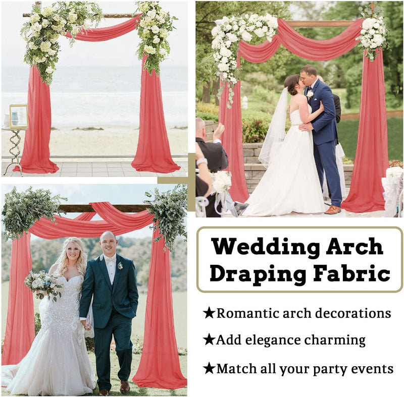 Wedding Arch Draping Fabric - Coral Chiffon Sheer Curtains - 2 Panels 28x20ft - Reception Decorations