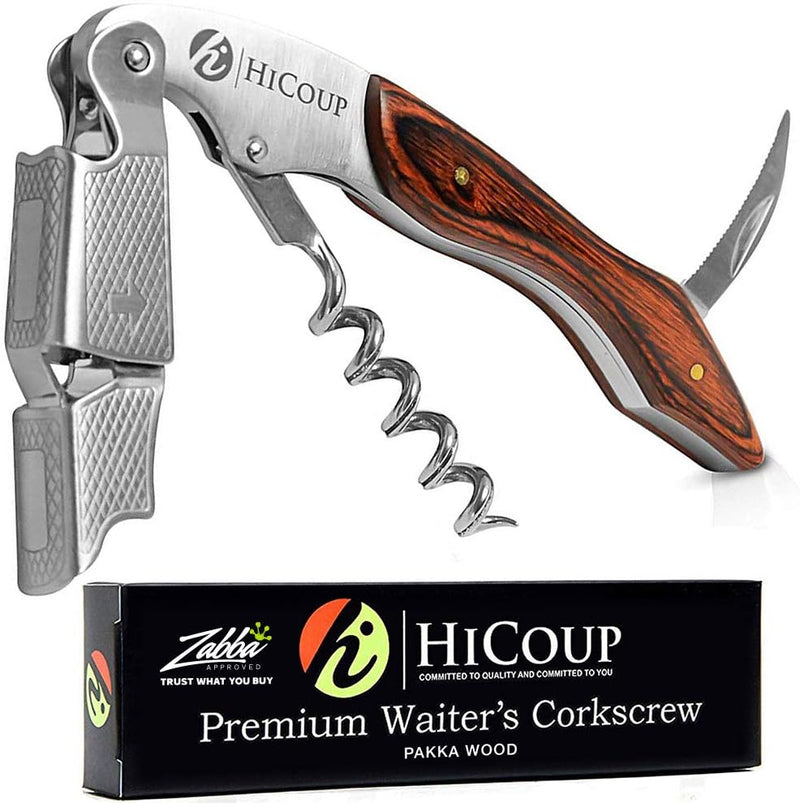 Hicoup Wine Opener - Professional Corkscrews for Wine Bottles w/Foil Cutter and Cap Remover - Manual Wine Key for Servers, Waiters, Bartenders and Home Use - Classic Rosewood