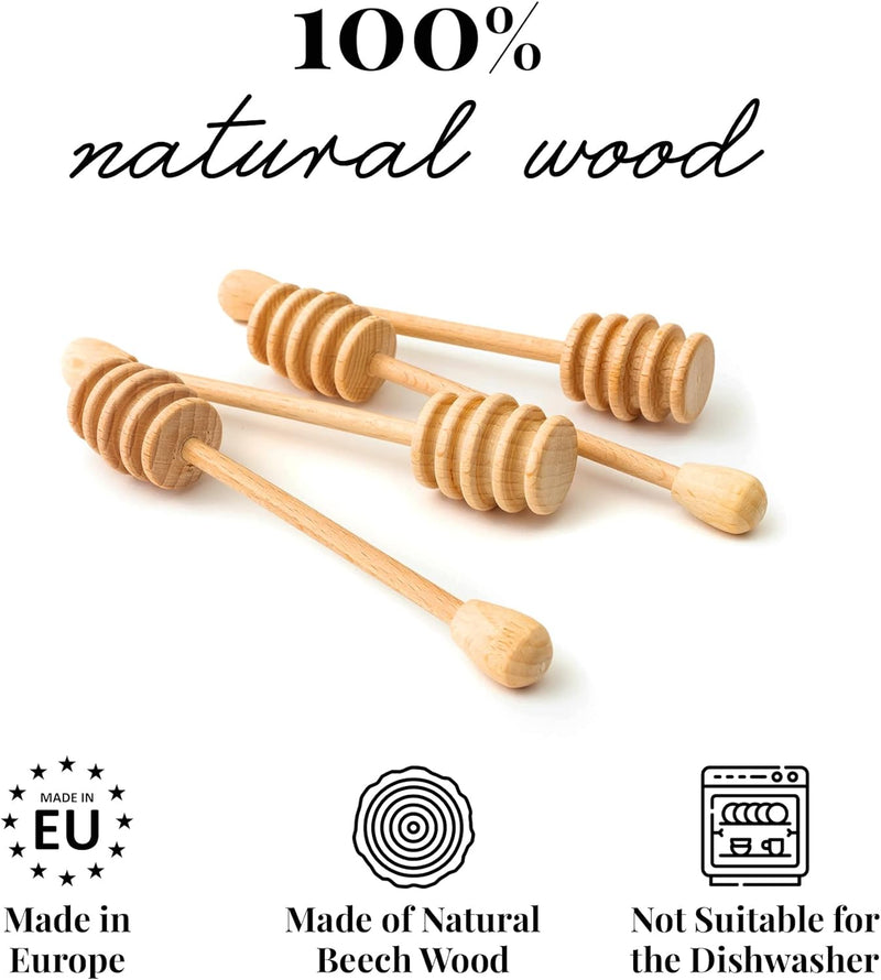 tuuli kitchen – Wooden Honey Dipper, Set of 4 Beechwood Stir Sticks for Syrups, Melted Chocolate and More, Honey Stirrers for Tea, Wooden Sticks for Crafts and Props, 6 inches