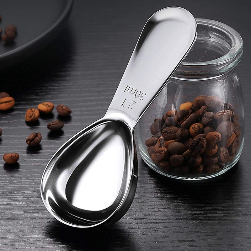 2 Pack Coffee Scoop, Stainless Steel Coffee Spoons Tablespoon Measuring Spoons for Tea, Sugar, Ground Coffee, Whole Bean(Silver, 30 ml)