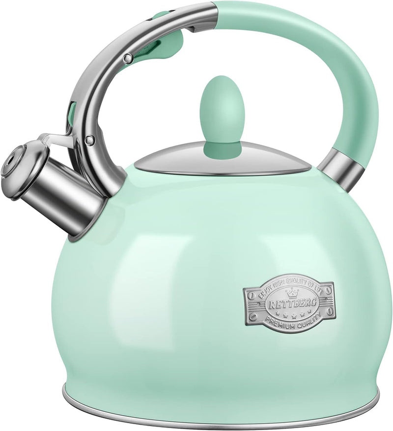 RETTBERG Tea Kettle for Stovetop Whistling Tea Kettles Retro Black Stainless Steel Teapots, 2.64 Quart (Cream)