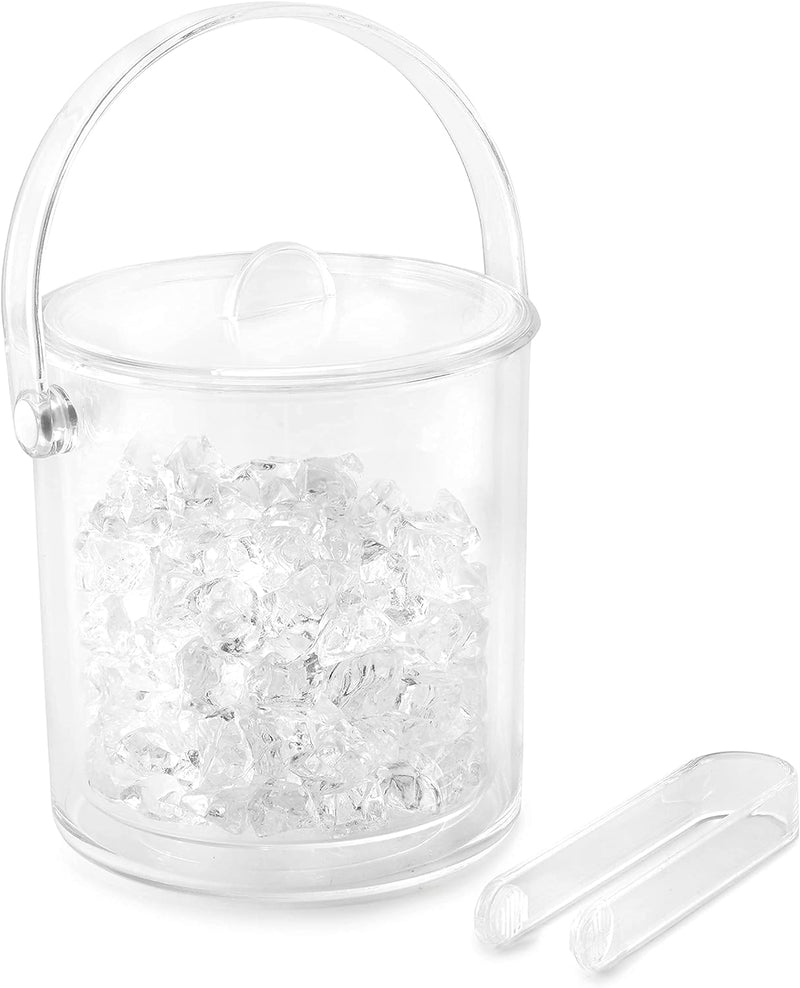 Huang Acrylic Double Wall Ice Bucket with Lid and Ice Tongs 1 1/2 Qt | Great for Home Bar, Chilling Beer, Champagne, Wine Bottle