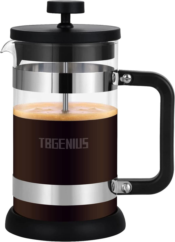 TBGENIUS French Press Coffee Maker 21 oz, Cold Brew Heat Resistant Thickened Borosilicate Coffee Pot, Coffee Presses 600 ml, Tea and Frothed Milk Press (Black，21Ounce)