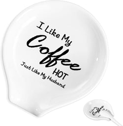 Coffee Spoon Rest and Spoon,Funny Coffee Quote Black And White Ceramic Coffee Spoon Holder-Station Decor Coffee Bar Accessories-Gifts for Coffee Lovers (I Like My Coffee)