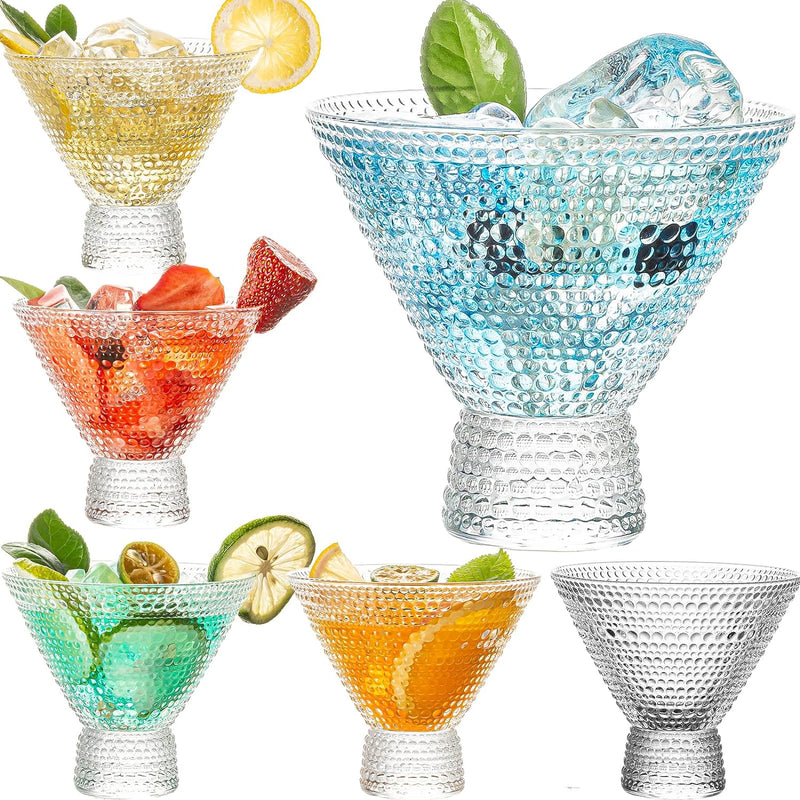 wookgreat Martini Glasses, Set of 6 Vintage Cocktail Glasses, 8oz Crystal Stemless Margarita Glasses, Heavy Base Glassware for Martini, Cocktail, Margarita, Cosmopolitan, Pisco Sour, Brandy, Manhattan