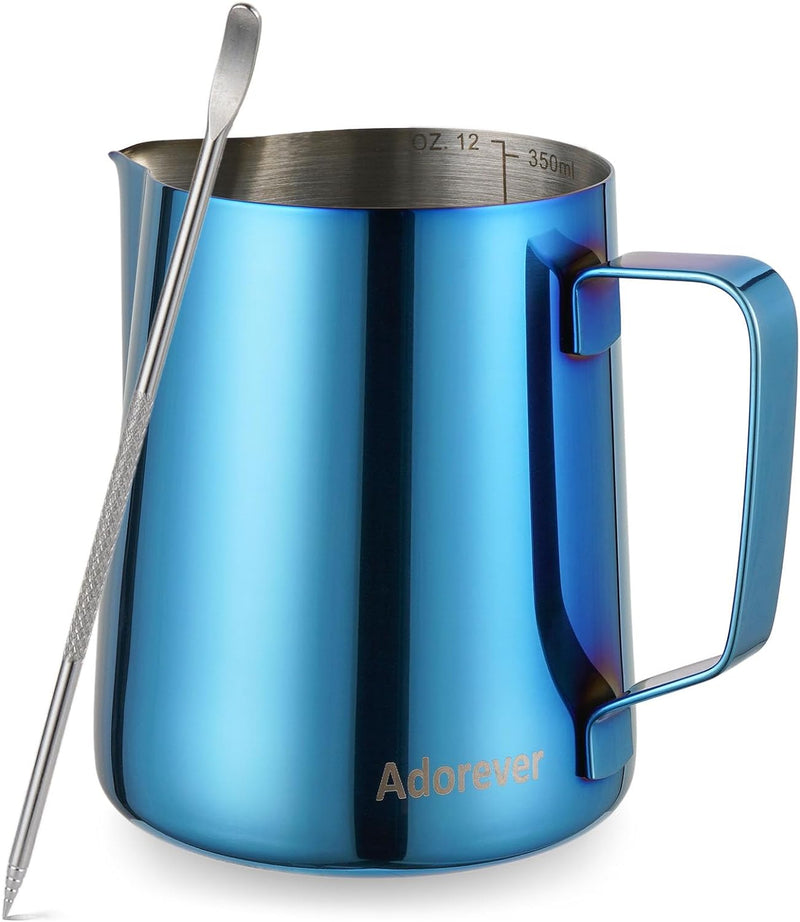 Milk Frothing Pitcher 350ml/600ml/900ml/1500ml (12oz/20oz/32oz/50oz) Steaming Pitchers Stainless Steel Milk/Coffee/Cappuccino/Latte Art Barista Steam Pitchers Milk Jug Cup with Art Pen,12oz