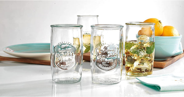 Glaver's Drinking Glasses Set of 4, Vintage Italian Style – Elegant 20 Oz Clear Tumbler Glassware Set– Genuine Artisan-Made for, Refreshing Drinks, Beverages, Cocktails.