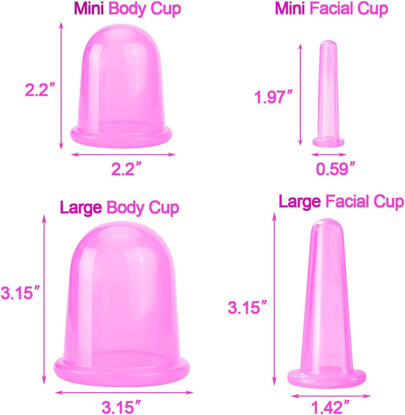 Cupping Therapy Sets 7Pcs Silicone Anti Cellulite Cup Vacuum Suction Massage Cups Facial Cupping Sets Body and Face Massager for Adults Home Use (Pink)