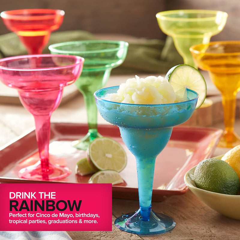 Stock Your Home Multicolor Plastic Margarita Glasses Disposable (Set of 48) Decorations for Cinco de Mayo Parties, Colorful Cocktail Cups for Tropical Party Supplies - Large 12 oz Hurricane Glasses