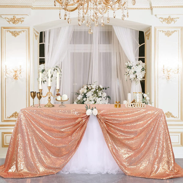 Rose Gold Sequin Tablecloth - 90x132 Inch Rectangle Glitter Christmas Tablecloth
