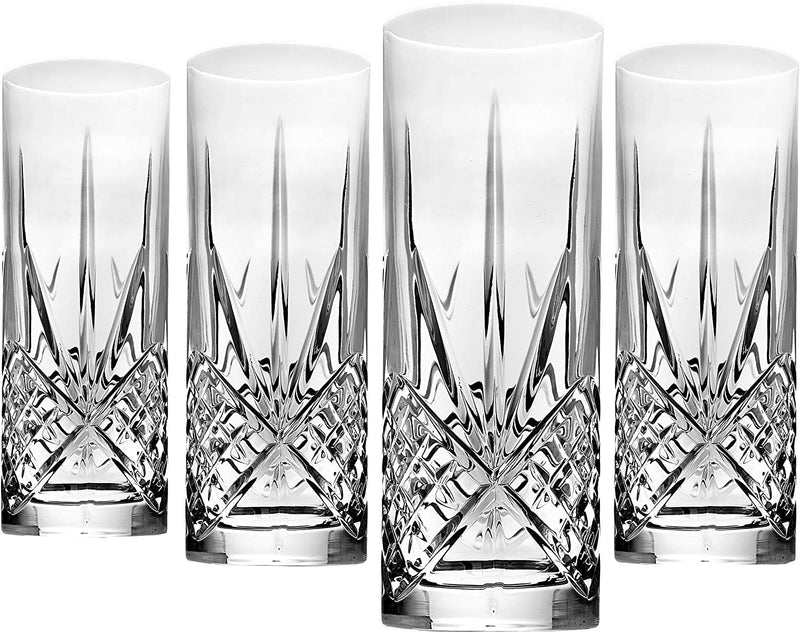 Godinger Tall Beverage Glasses Collins All Purpose Drinking Glasses- Dublin Collection, SET OF 4