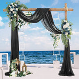 PARTISKY Wedding Arch Draping Fabric 19FT 1 Panel Black Wedding Arch Drapery Sheer Curtains for Backdrop Wedding Arch Decorations for Ceremony Stage Reception Banquet Party（1 Panel）, Black