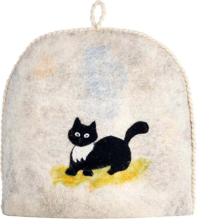 Tea Cozy for Teapot Large - Keep Your Brew Warm and Stylish with This Felted Tea Cosy, Enhancing Flavor and Aesthetics (Black cat)