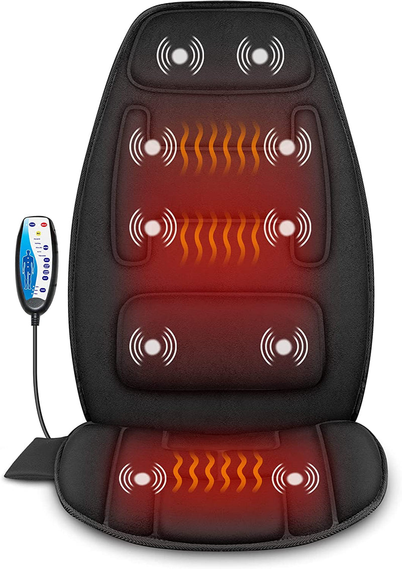 Snailax Massage Seat Cushion with Heat - Extra Memory Foam Support Pad in Neck and Lumbar,10 Vibration Massage Motors, 2 Heat Levels, Back Massager Chair Pad for Back