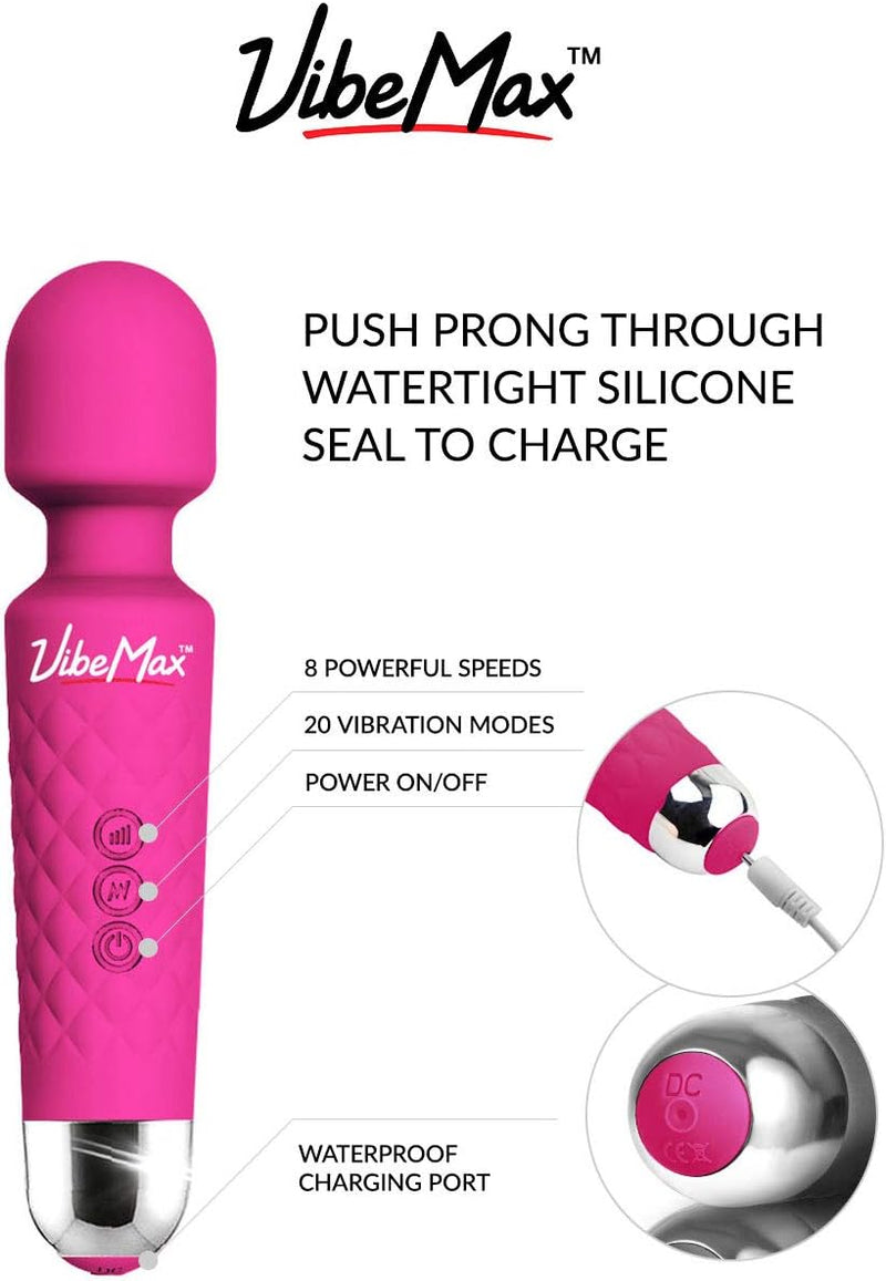 Rechargeable Personal Massager - Powerful Multi Speed Vibration - Whisper Quiet - Waterproof - for Muscle Tension Relief - Pink