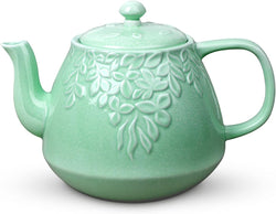 Toptier Leaf Teapot, Porcelain Tea Pot with Infuser and Lid, Blooming & Loose Leaf Ceramic Teapot, 37 Ounce, Light Green