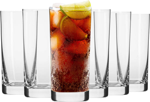 KROSNO Tall Water Juice Drinking Highball Glasses | Set of 6 | 11.8 oz | Blended Collection | Perfect for Home Restaurants and Parties | Dishwasher Safe | Gift Idea | Made in Europe