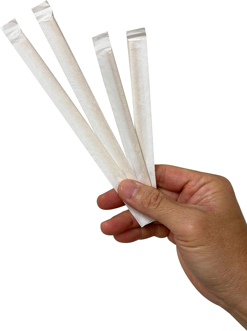 KingSeal Individually Paper Wrapped Bamboo Coffee Stir Sticks, 7 inches, Square End, 100% Renewable and Biodegradable - 1 Box of 500 Stirrers