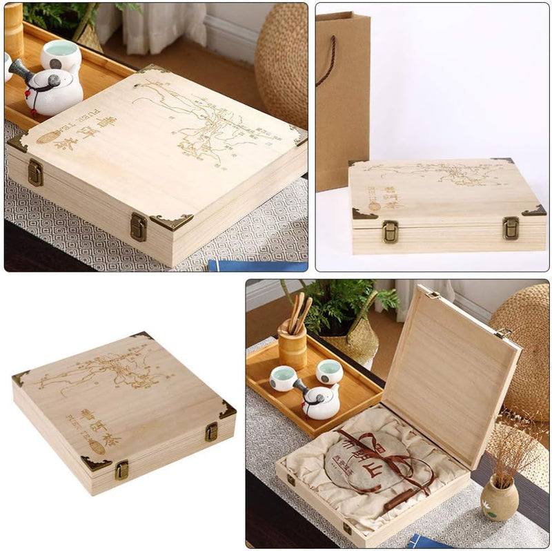 DOITOOL 1pc Box Pu'er Tea Cake Box Tea Storage Holder Tray Fu Tea Saucer Bamboo Tea Holder Tea Storage Bin Rustic Tea Bag Holder Tea Bag Organizer Tea Packing Loose Leaf Wooden Tea Cabinet