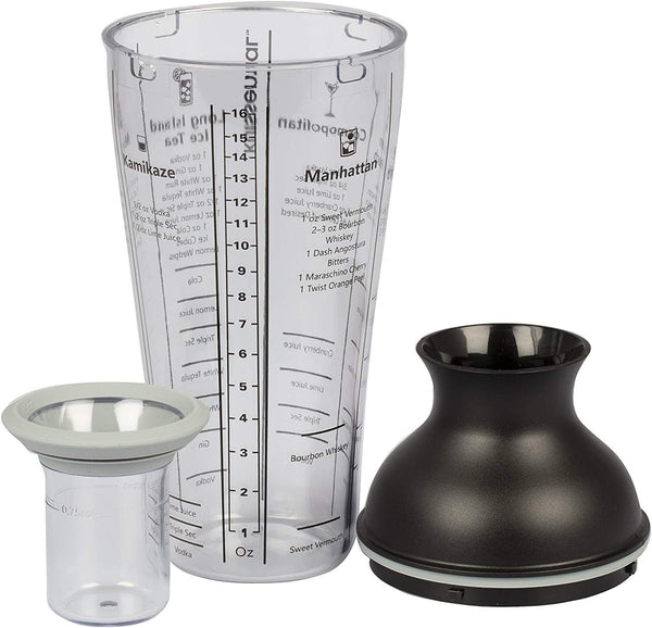 16oz Cocktail Shaker Bar Set- Includes Measuring Jigger, Strainer, 6 Printed Mixed Drink Recipe Measurements on Bottle-Bartender Tool Kit for Mojitos, Martinis & More-Great for Holiday Parties & Gifts