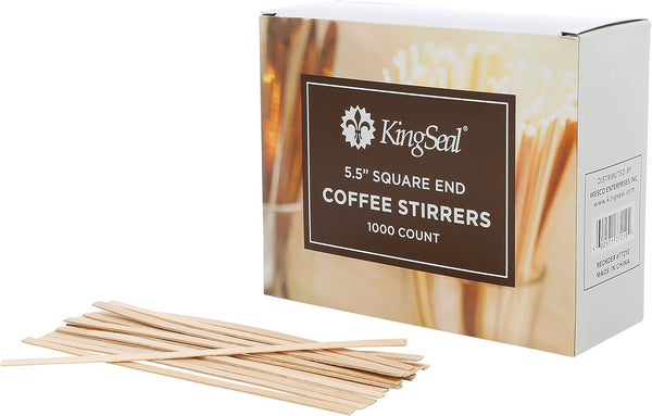 KingSeal Natural Birch Wood Coffee Stirrers, Stir Sticks, 5.5 Inch, Square End, Earth-Friendly, Biodegradable - 2 Boxes of 1000 (2000 Count)