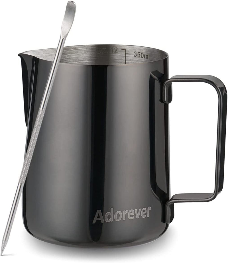 Milk Frothing Pitcher 350ml/600ml/900ml/1500ml (12oz/20oz/32oz/50oz) Steaming Pitchers Stainless Steel Milk/Coffee/Cappuccino/Latte Art Barista Steam Pitchers Milk Jug Cup with Art Pen,12oz