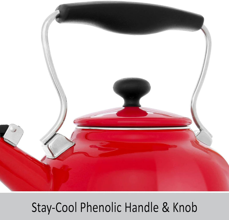 Chantal Tea Kettle, 1.7 QT, Vintage Series, Premium Enamel on Carbon Steel, Whistling, Even Heating & Quick Boil (Chili Red)