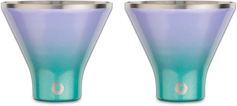 SNOWFOX Premium Vacuum Insulated Stainless Steel Martini Glass -Set of 2 -Martinis Stay Icy Cold -Stemless Cocktail Glasses -Elegant Home Entertaining -Bold Beautiful Barware Set -8 oz -White/Gold