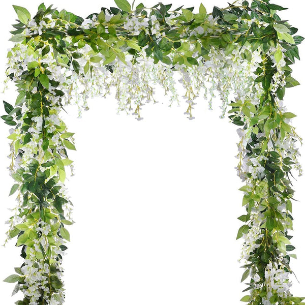 Wisteria Garland Flower Vines Wisteria Vines Artificial Wisteria Hanging Flowers Garland - 5Pcs Total 33Ft (White)