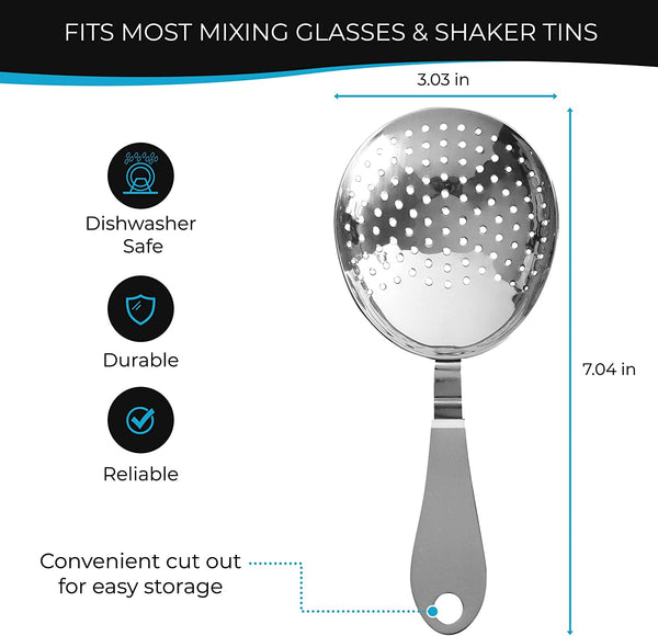 The Art of Craft Julep Strainer: Stainless Steel Cocktail Strainer for Home or Commercial Bar