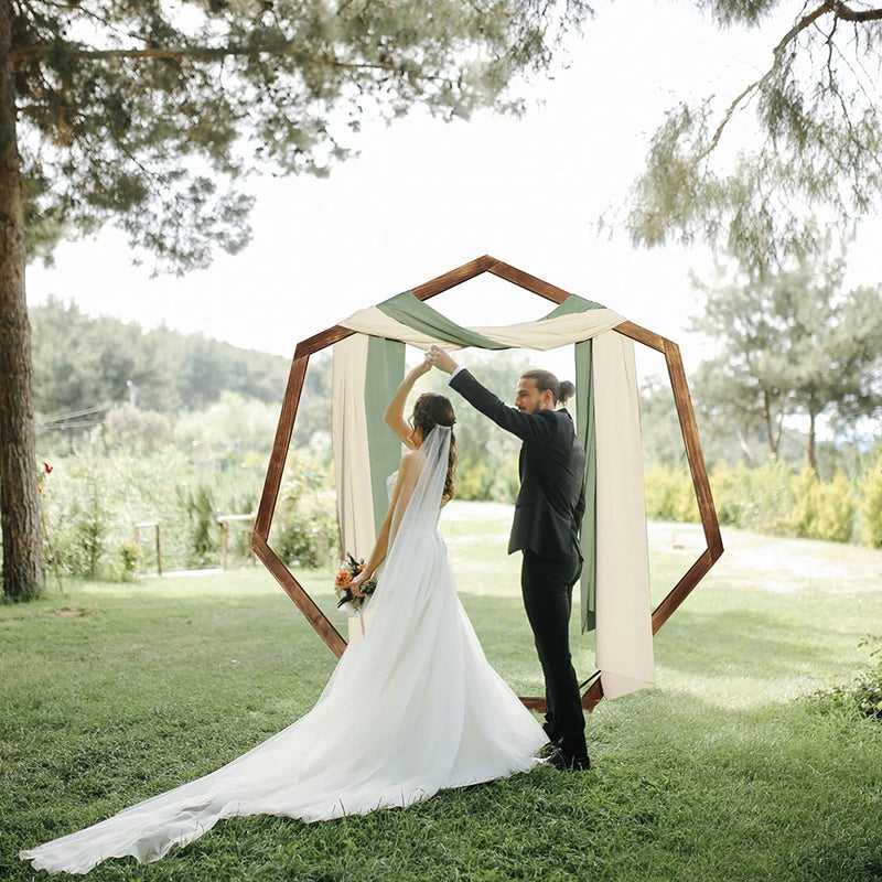 Wedding Arch 7.2FT, Heptagonal Wood Arch for Wedding Ceremony, Wedding Arbor Backdrop Stand for Garden Wedding, Parties, Indoor, Outdoor, Wooden Wedding Arch Rustic Farmhouse Theme